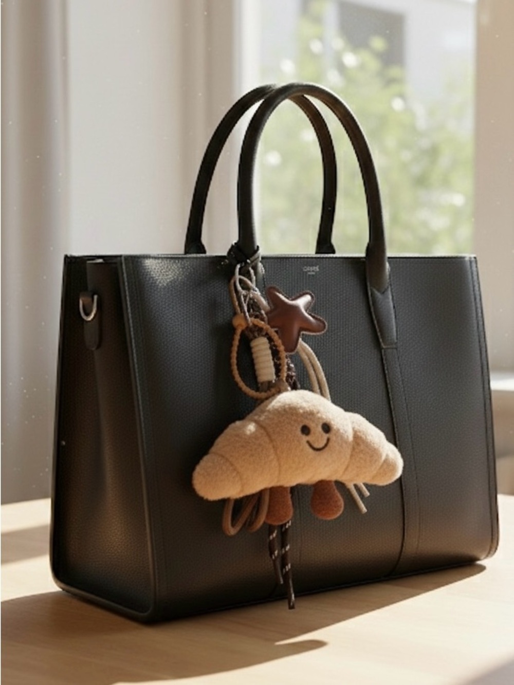 Plush Beige Croissant Bag Keychain Toy – Soft Smiley Accessoryy - Picture 4 of 4